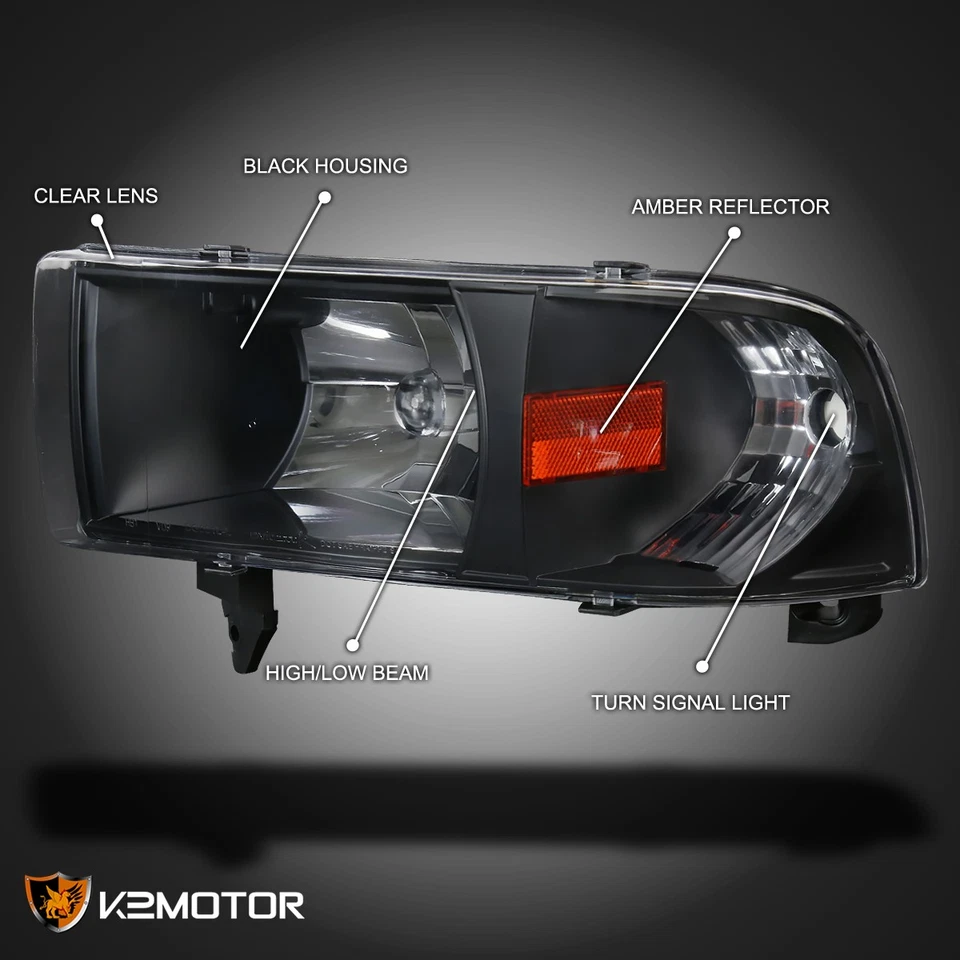Fits 1994-2001 Dodge Ram 1500 2500 3500 Black Headlights+Tail Brake Lamps Foto 3 de 4