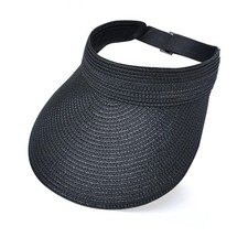 Womens Sun Visor Hat Wide Brim Straw Sun Visors Summer Packable Ponytail