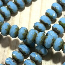 Czech Glass Rondelle Spacer Beads 6x9mm Blue Turquoise Picasso donut 28pcs J826