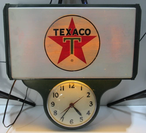 VTG 1960's TEXACO Gas Station Clock Auto Advertising Display Co. GAS OIL Wall TX