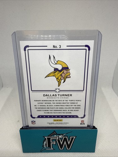 2024 Panini Photogenic - Dallas Turner Draft Snapshots - Vikings RC #3 Rookie - Picture 2 of 2