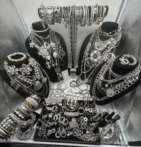 Vintage bis jetzt Silber inspiriertes Schmuckset, alle tragbar 8+ Pfund, 153-teiliges Set #347