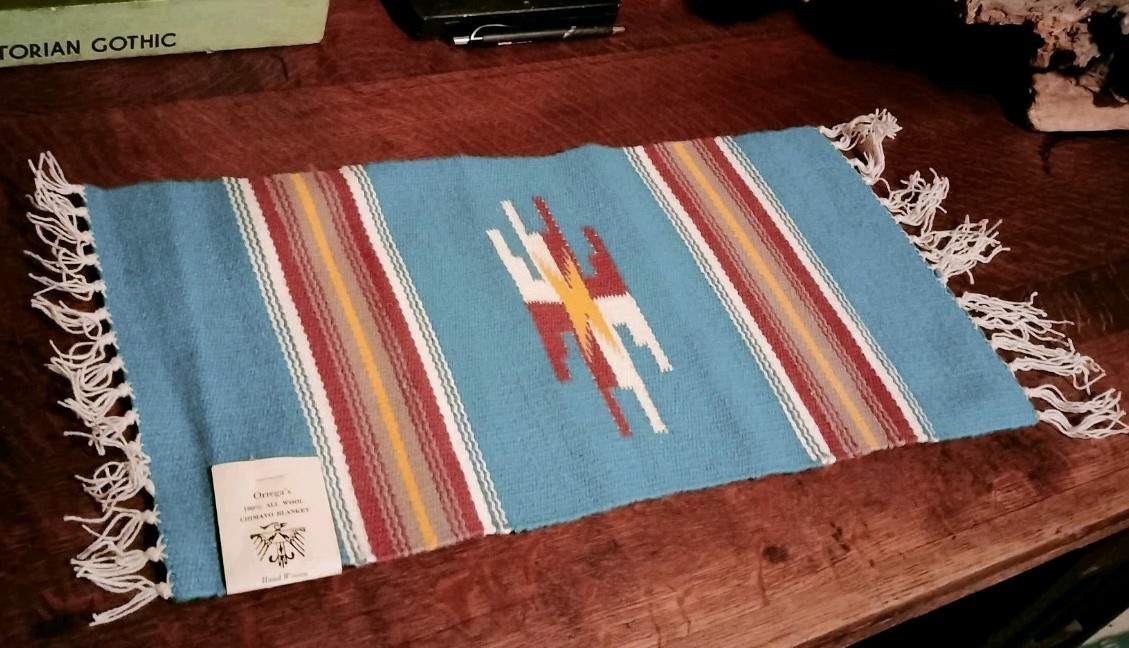 Vintage 1950s Nicacio Ortega's Weaving Shop Chimayo 100% Wool Blue