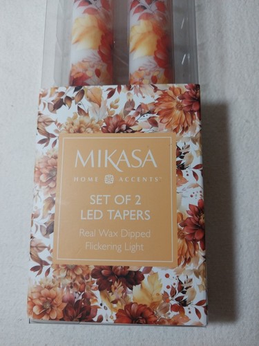 Mikasa Floral Set of 2 LED Flameless Taper Candles Flickering Light Real Wax - Picture 2 of 9