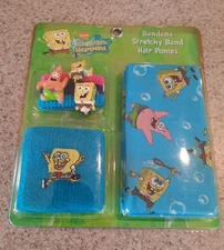 SpongeBob SquarePants Bandana Stretchy Band Hair Ponies, New Open Box