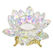 Crystal Lotus Flower Tea Light Holder Votive Candle Stand with Gold Metal Bas...