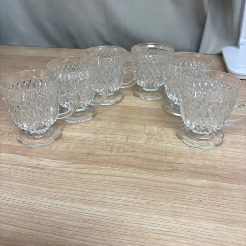Indiana Glass: DIAMOND POINT CLEAR FOOTED CUP 3 3/4" Tall - Vguc - 1965-90's