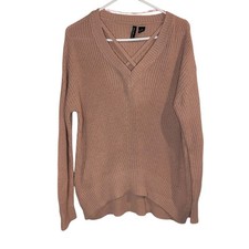 Suéter Free For All Para Mujer Cuello en V Frente Cruzado Talla Mediana Rosa Polvoriento