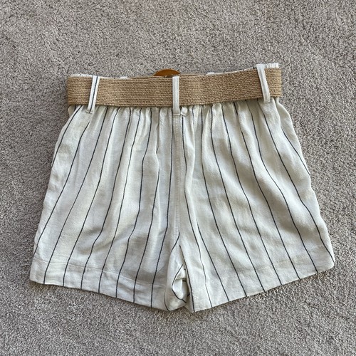ONE5ONE Leinenmischung gestreifte Shorts mit Gürtel Small hohe Taille Sommer neutral - Bild 4 von 8