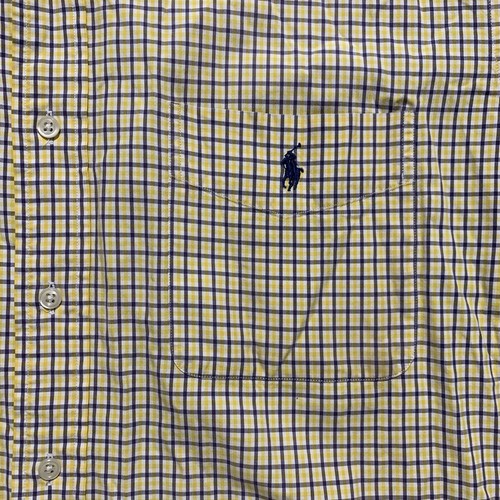 VTG Ralph Lauren Shirt Men Large Blue Yellow Check Blue Pony Short Sleeve Blake - Picture 5 of 8