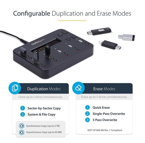 USB Flash Drive Duplicator and Eraser StarTech Standalone 1:5 USBDUP15 FAST EASY - Photo 6/9