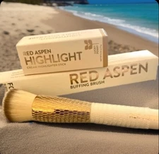 Red Aspen LUCKY PENNY Highlighter Stick & BUFFING BRUSH Lightweight