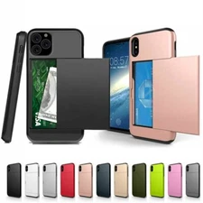 Hybrid Slim Case with Hidden Credit Card Holder For iPhone 16 15 Plus 14 13 Pro