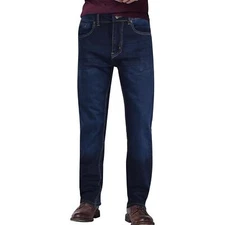 Mens Denim Jeans Straight Fit Boot Cut Dark Blue Jeans Comfort Stretch Trousers