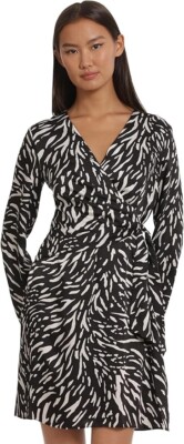 NWT DONNA MORGAN Long Sleeve Wrap Dress Ivory/Black Size 10
