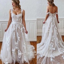 Beach Wedding Dresses Off the Shoulder Backless Lace Appliques Boho Bridal Gowns