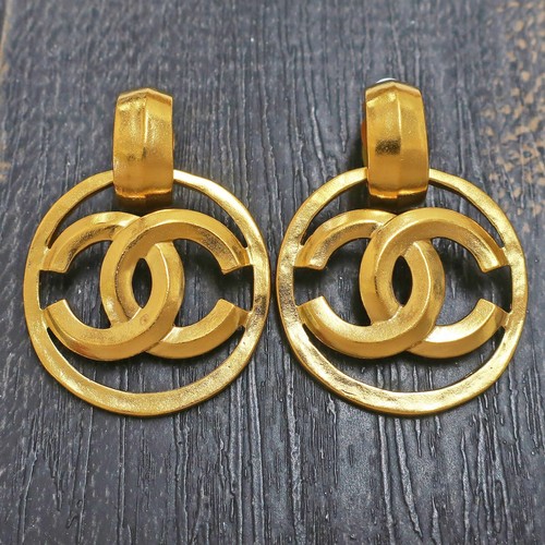 CHANEL Pozłacane logo CC Okrągłe huśtawki Vintage Klips Kolczyki #808c Rise-on