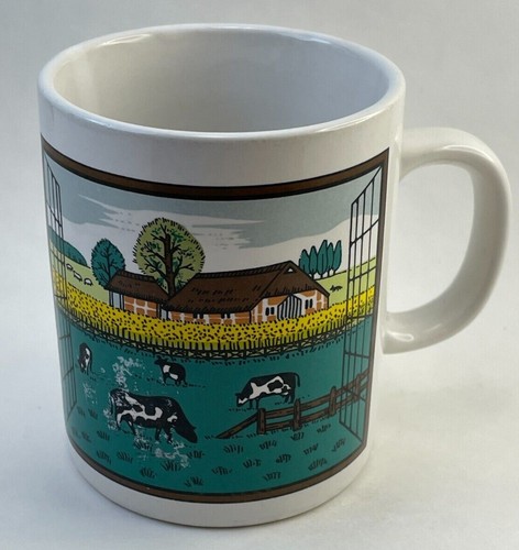 Vintage Kühe in Mais Weide mit Scheune weiß Kaffeebecher - Bild 1 von 4
