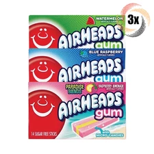 3x Packs Airheads Variety Flavor Gum | 14 Sticks Per Pack | Mix & Match Flavors!