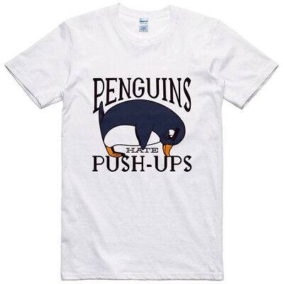 Funny Mens T Shirt Gift Penguins Hate Push Ups Regular Fit 100% Cotton Tee