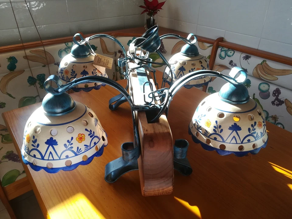 ¡NUEVO! Lámpara Colgante Artesana Madera/Forja/Cerámica - Imagen 3 de 4