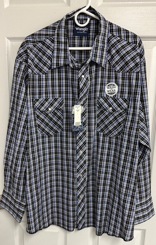 NWT Wrangler Men's Western Pearl-Snap Long-Sleeve Premium Plaid Shirt-3X