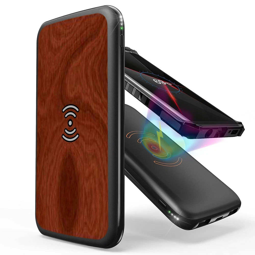 10000mAh Power Bank with QI Wireless Charging in Black