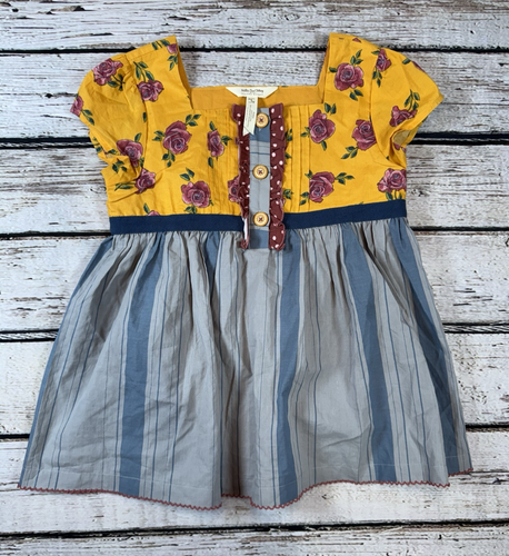 Matilda Jane Yellow Gray Floral Ruffle Top 8 NWOT