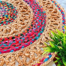 Round Rug Natural Jute Braided Handmade Circle Rug Farmhouse Jute Rug Boho Rug