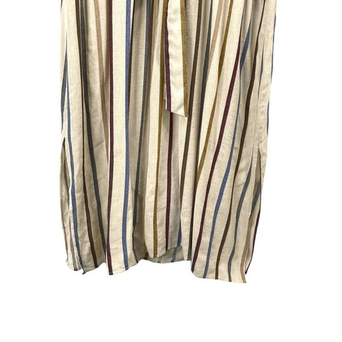 Zara belted striped collared midi dress Sz L earthy boho neutral - Picture 5 of 8