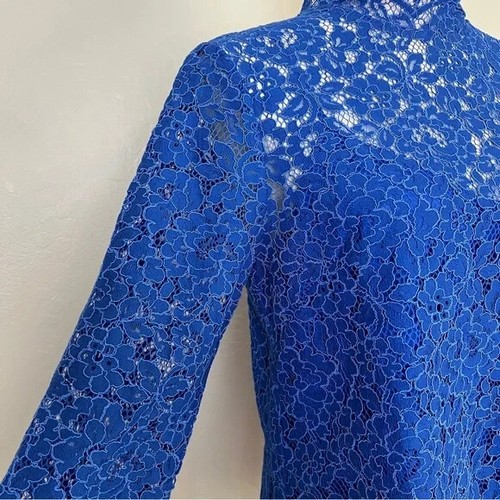 Blusa Top J.CREW Para Mujer Talla 6 Azul Regal Encaje Festoneado Manga Larga Cuello Simulado - Imagen 4 de 13