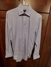 USED 2X DAVID DONAHUE MEN’S BLUE/WHITE STRIPE DRESS SHIRT (16-34/35, ORIG. $165)
