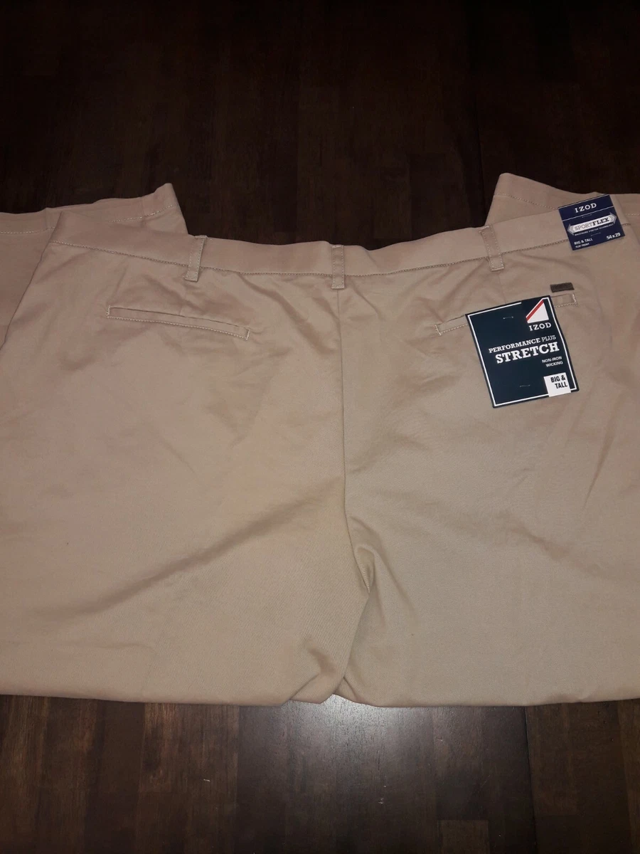 IZOD Mens Big Tall 54W 29L Khaki Performance Plus Stretch Pants