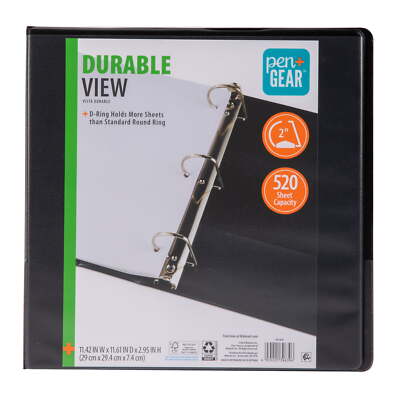 Pen+Gear 3-Ring Durable View Binder, 2'' D-Rings, Black,1 Count