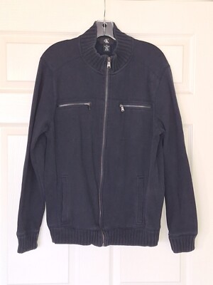 Calvin Klein Full Zip Mock Neck Jacket, Men's Medium, Black Front Zip Pockets