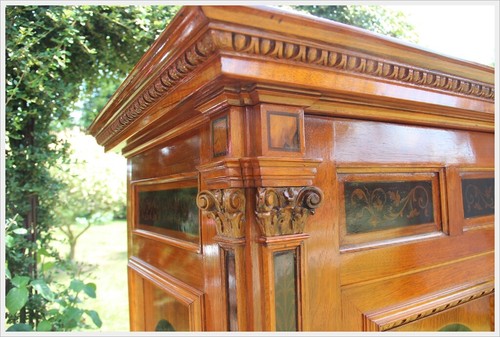 Prunk Schrank Renaissance Kapitel Pilaster Intarsien Galerie 1880 № I - Picture 8 of 10