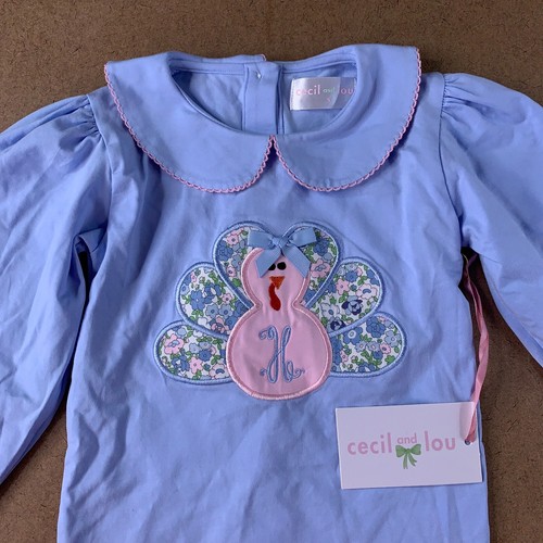 Cecil & Lou Girls Size 5 Blue Turkey H Monogram Peter Pan Collar Top NWT - Picture 2 of 8