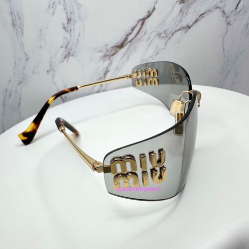 New MIU MIU Runway Rimless Sunglasses MUA51S Gold Gray 5AK50K Lens - Picture 15 of 24