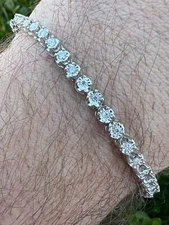 Real 3mm Natural VS D Diamond Illusion Set Tennis Bracelet In 925 Silver 6-8.5"