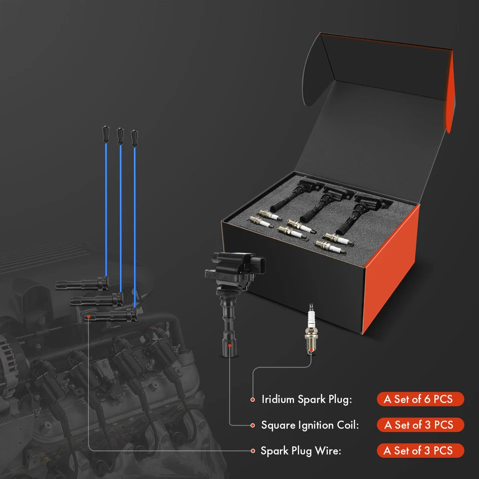 3x bobinas de encendido y 6x bujías de iridio y 3x cables para Hyundai XG350 Santa Fe Foto 3 de 4