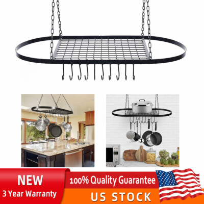 Hanging Pot Holder Pan Hanger Iron Kitchen Rack Cookware Organizer Storage Shelf
