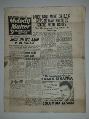 MELODY MAKER #568 10TH JUNE 1944 ARTIE SHAW DAVID MILLER RABIN FRANK SINATRA