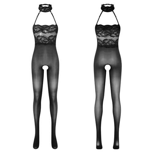 Body donna sexy pizzo trasparente maglia girocollo tuta intero calze body - Foto 4 di 66