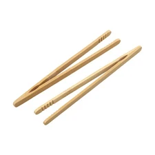 Set of 2 Wooden Food Toast Salad Tongs Easy and Safe Breakfast Bread Pick Up