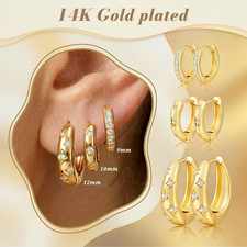 3Pairs 14K Gold Chunky Huggie Hoop Earrings Small Thick Women Set