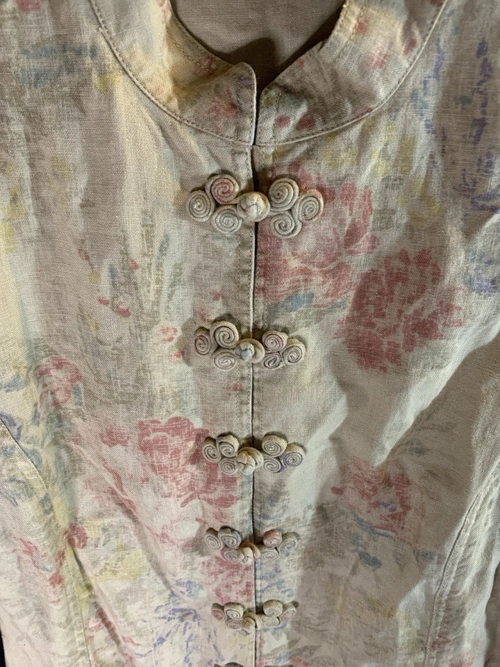 Ralph Lauren красивый винтажный нейтральный цветочный 100% льняной Summer куртка редкая XL - Изображение 3 из 4