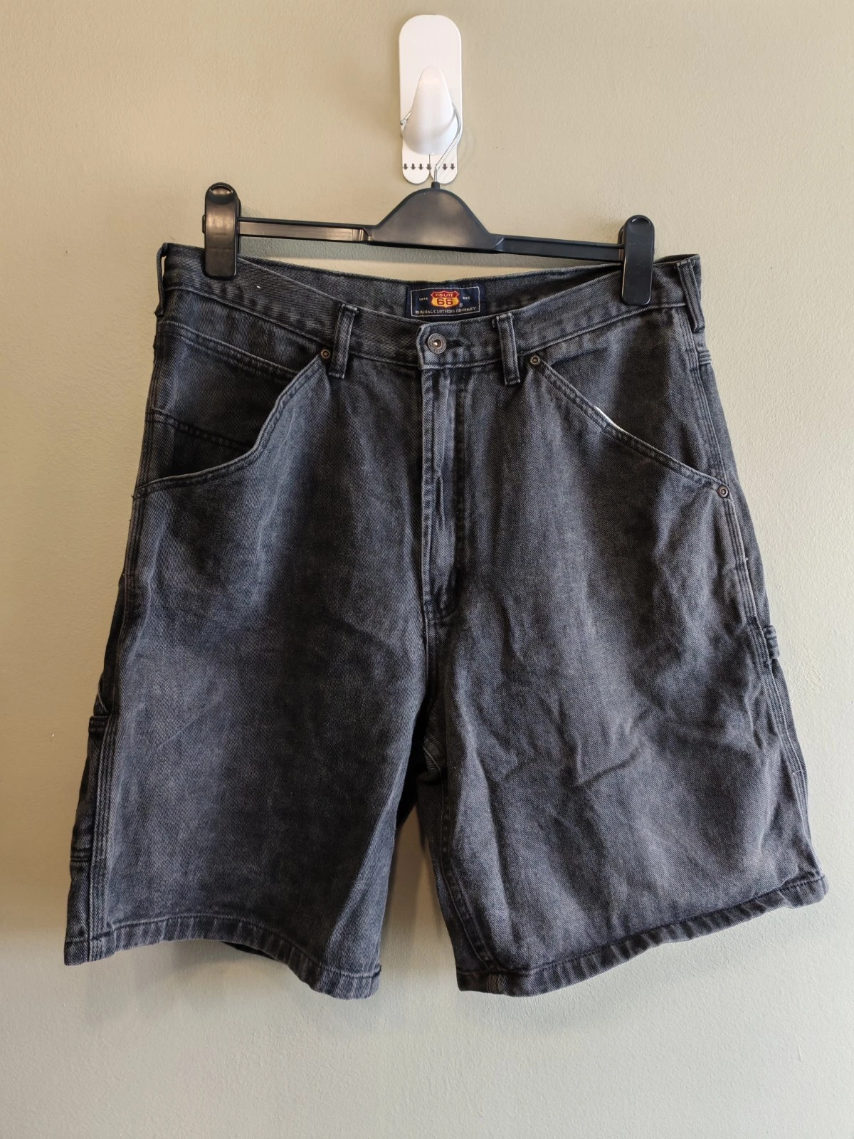 Route 66 Mens Black Denim Carpenter Shorts Size 36 Workwear Utility Cotton Jorts