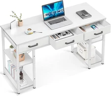 ODK Office Small Computer Desk: Home Table with Fabric Drawers & Storage Shelves