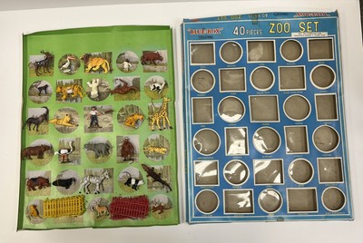 Vintage Blue Box 40 Pieces Zoo Set Farm Animal Toys Educational