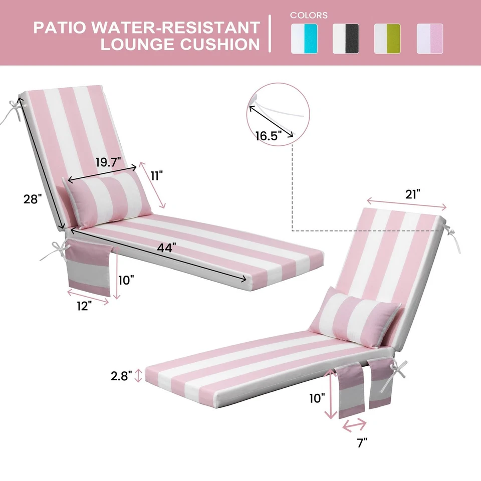 Juego de 2 cojines chaise salón exterior con almohada para la cabeza y bolsillos laterales, Wat... Foto 2 de 4